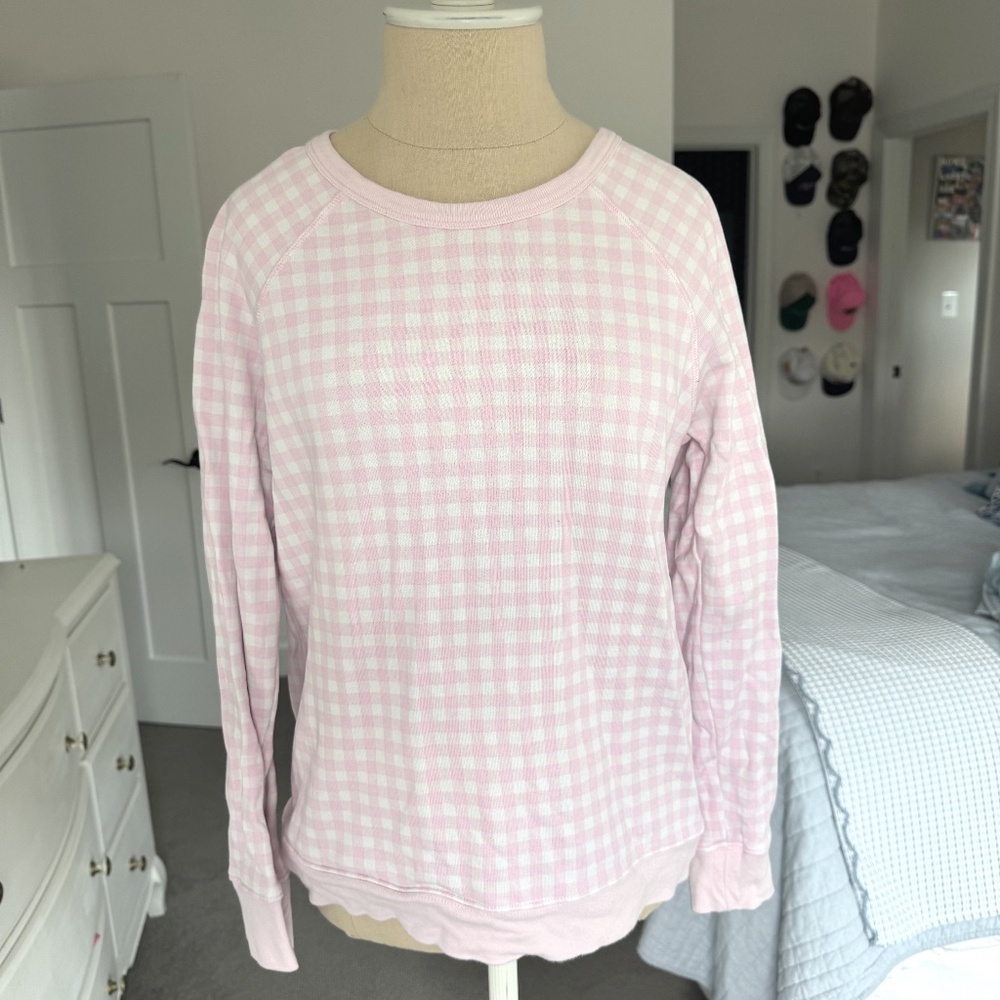 Draper James Pink & White Gingham Cotton Sweatshirt Size Small